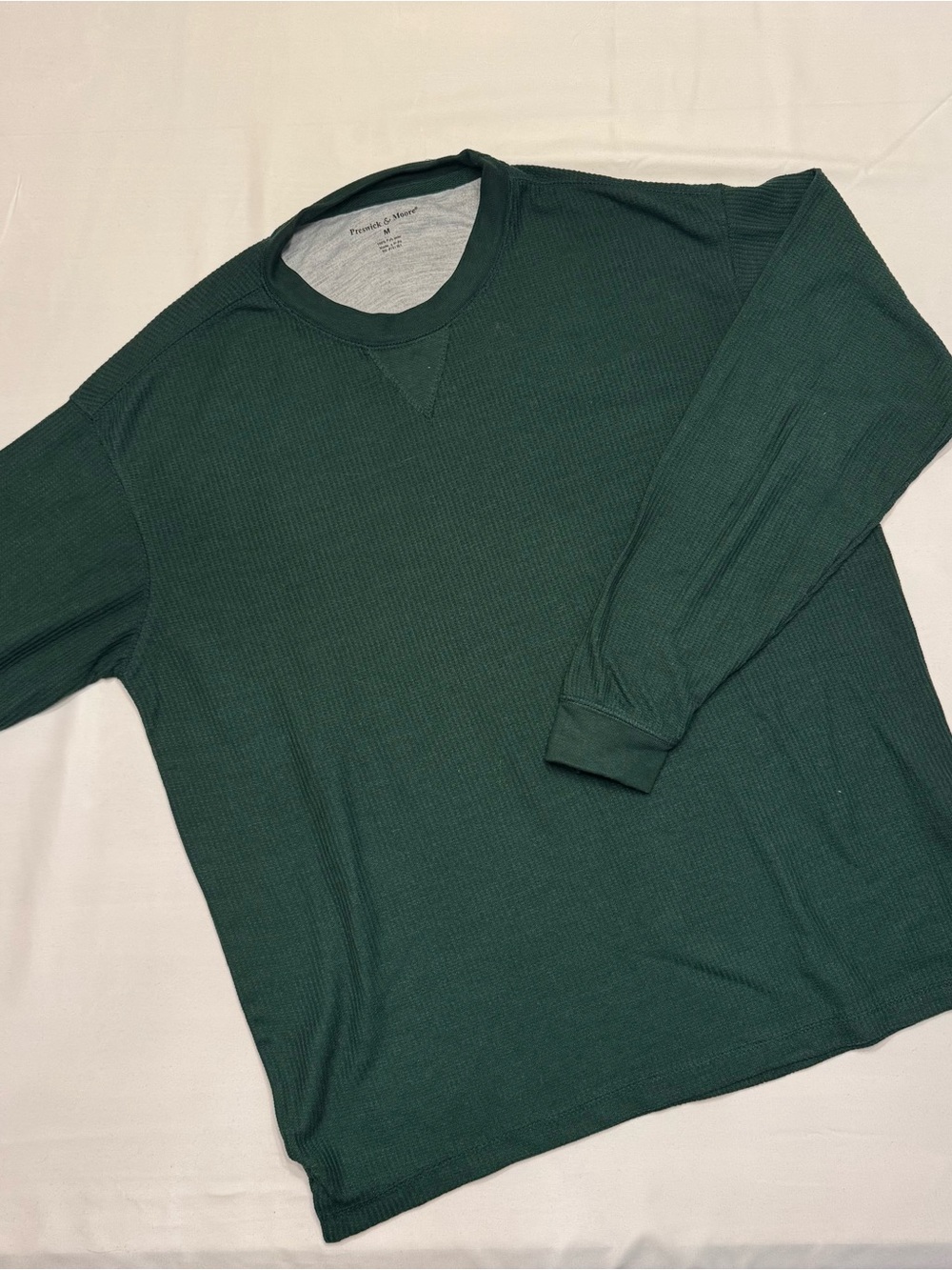 Preswick & Moore Dark Green Waffle Long Sleeve Tee